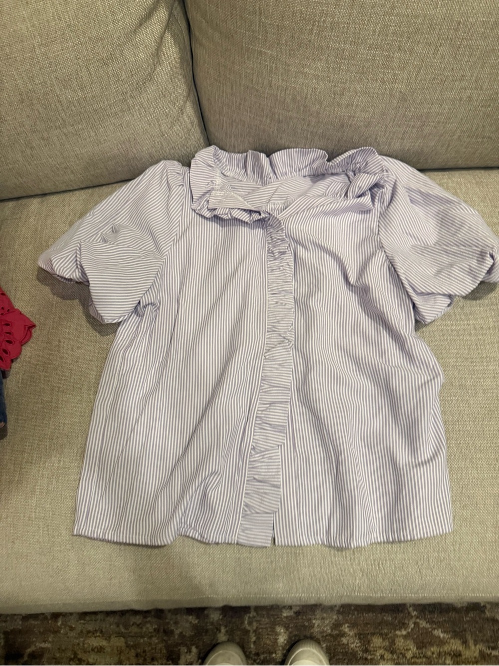 Amazon Lavender Stripe Ruffle Collar Blouse - White Trim